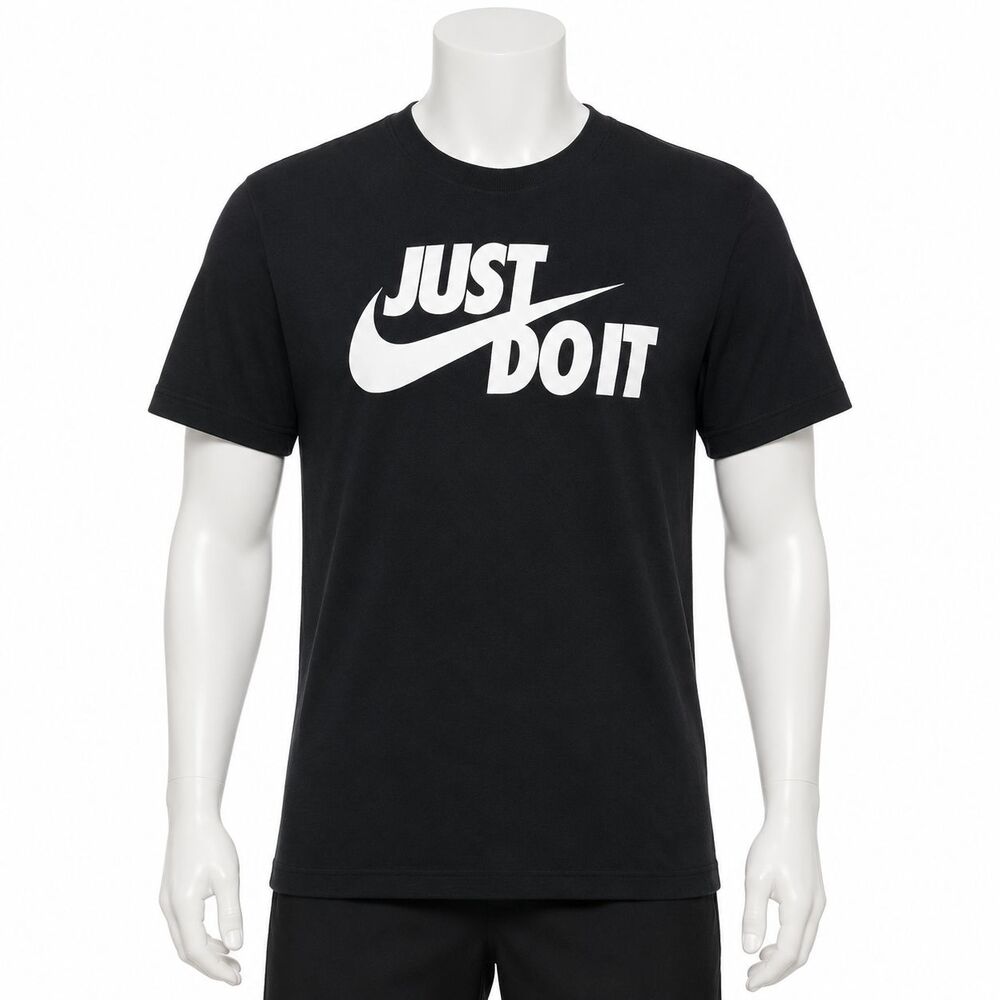 Nike Men’s Just Do It Black White Swoosh Graphic T Shirt Size Large New Tags